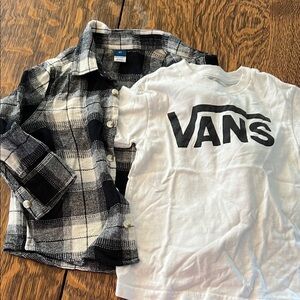 Vans White Graphic Tee & Black Plaid Shirt Set